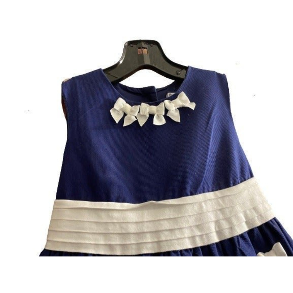 CHILDREN'S DEEP BLUE SLEEVELESS DRESS WITH BOW APPLIQUÉ By HARTSTRINGS